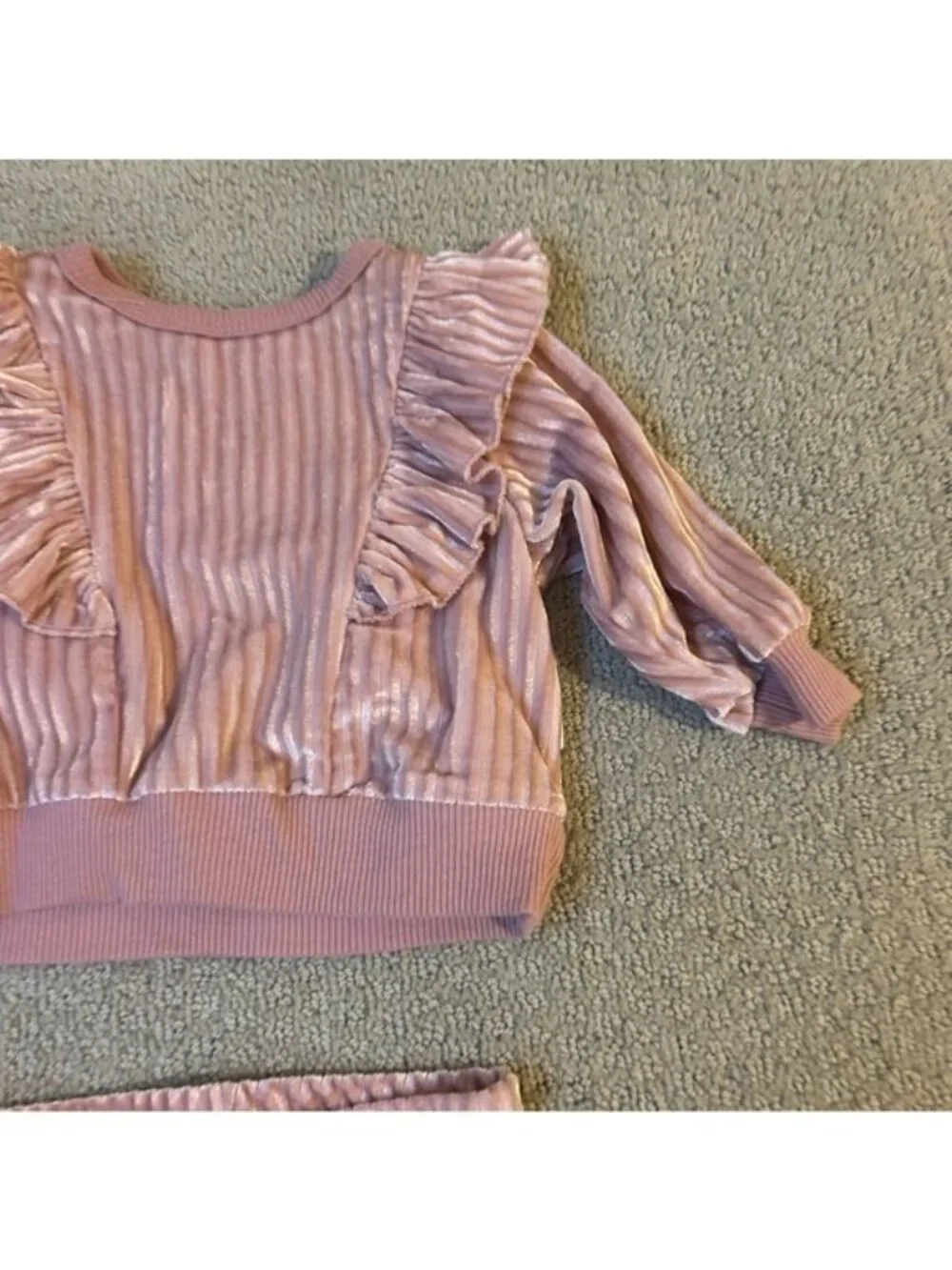 Tahari Baby Girls Pink Velour Velvet Ruffle Two Piece Outfit Size 3 Months